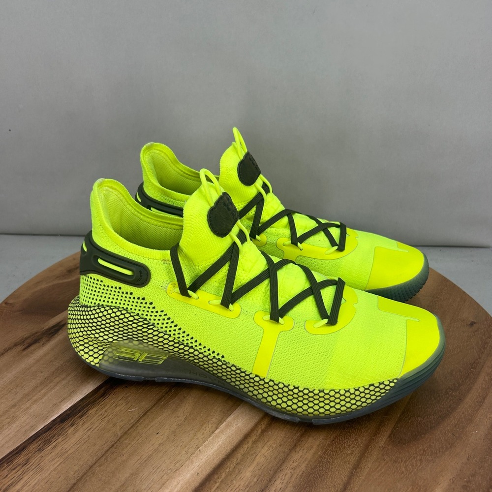 Under Armour Curry 6 Neon Green Basketball Shoes Mens 8 3020612-302